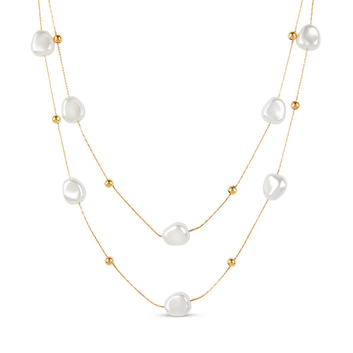 Abstract Pearl Layered Necklace - Gold