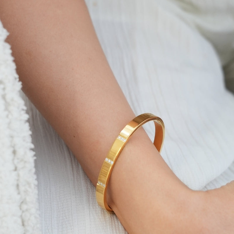 Linear Stone Bangle Bracelet - Gold