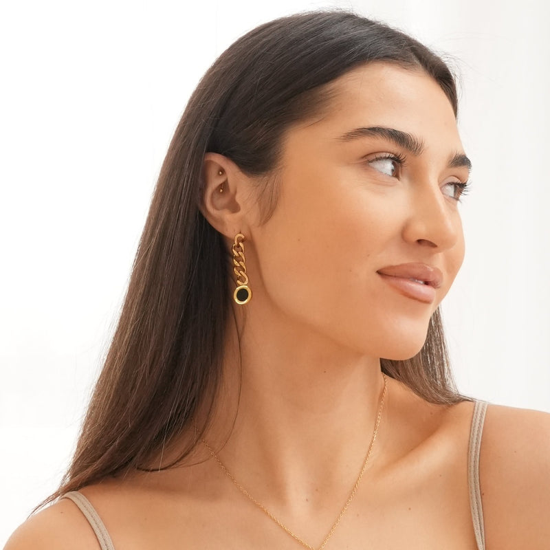 Latin Onyx Cuban Dangle Earrings - Gold
