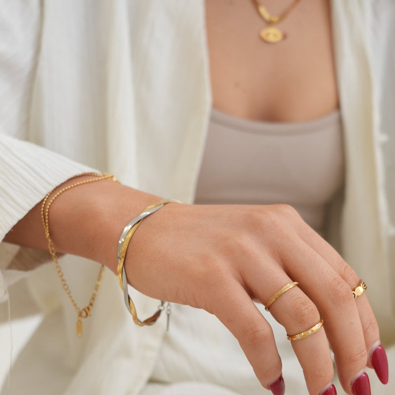 Braided Herringbone Bracelet - gold