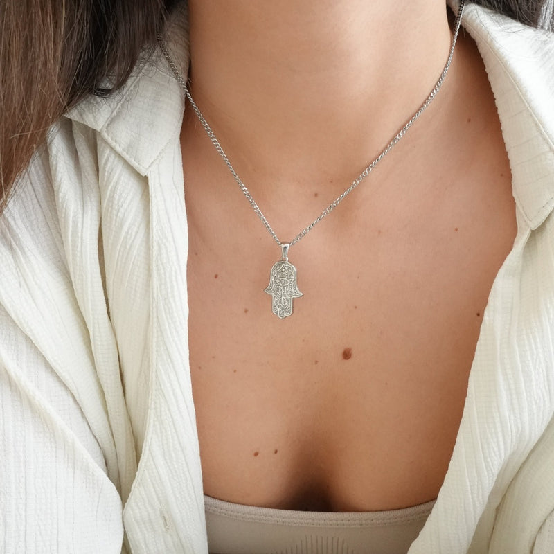 Hamsa Hand Necklace - Silver