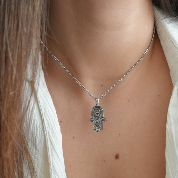 Hamsa Hand Necklace - Silver