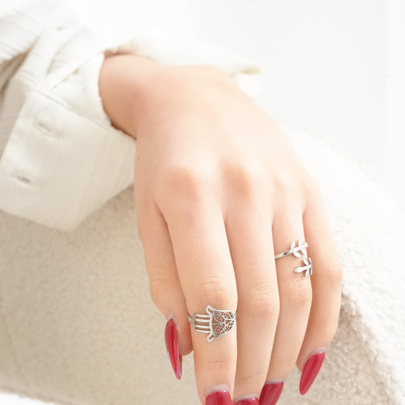 Hamsa Hand Ring - Silver