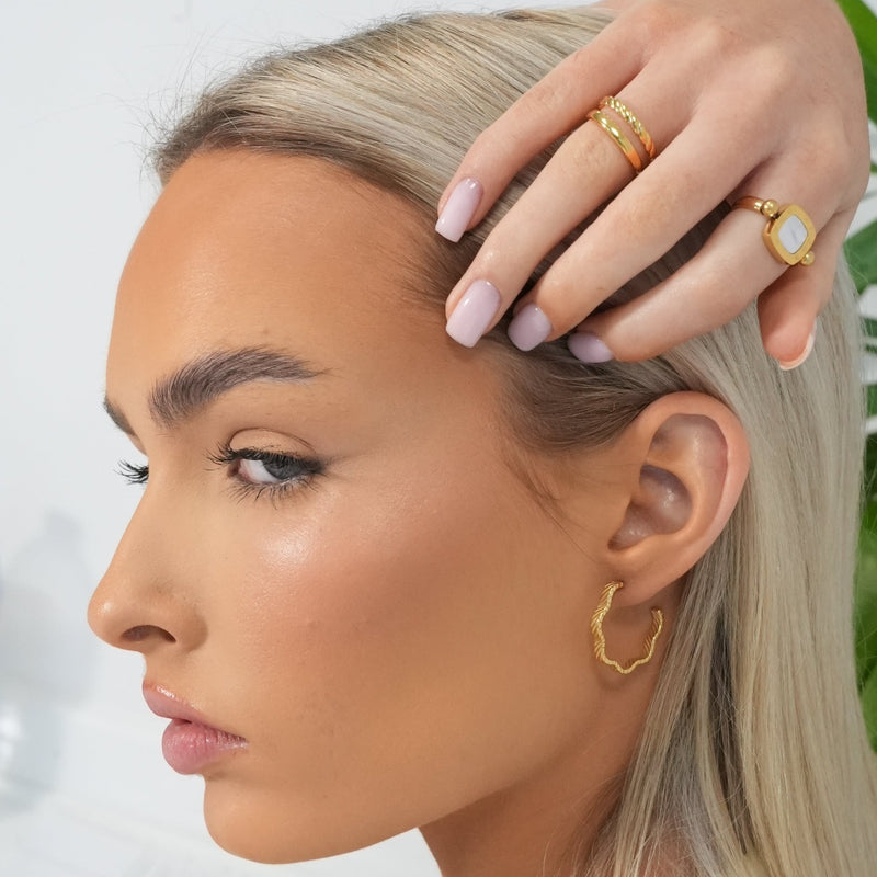 Asymmetrical Textured Hoop Earrings - Gold
