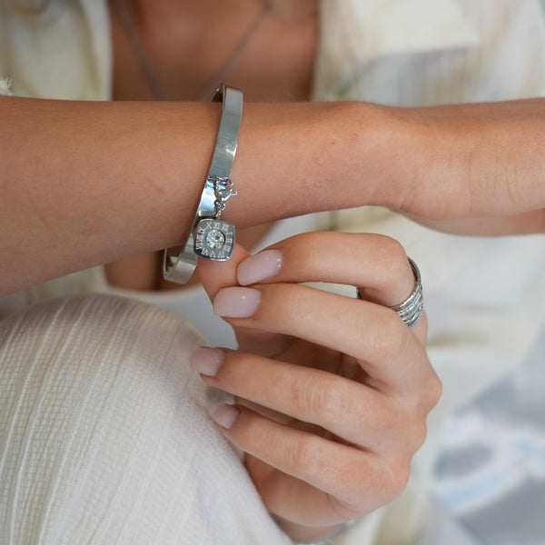 Square Latin Stone Clip On Bracelet - Silver