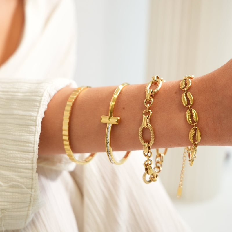 Sicily Link Chain Textured Bracelet - Gold