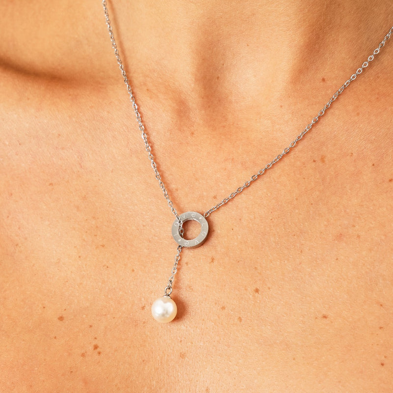 Pearl Thread Necklace- Silver