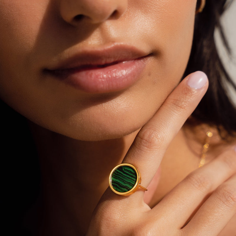 Marble Adjustable Ring - Gold/Green