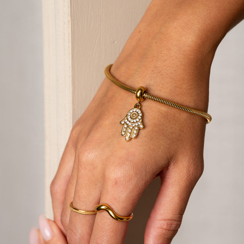 Hamsa Hand Stone Charm - Gold