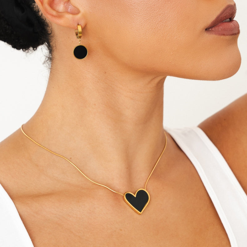 Marmor-Herz-Anhänger-Halskette - Gold/Schwarz