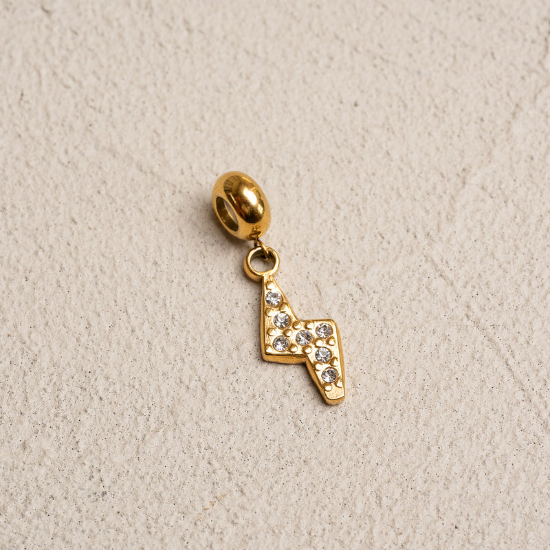 Lightning Bolt Stone Charm - Gold