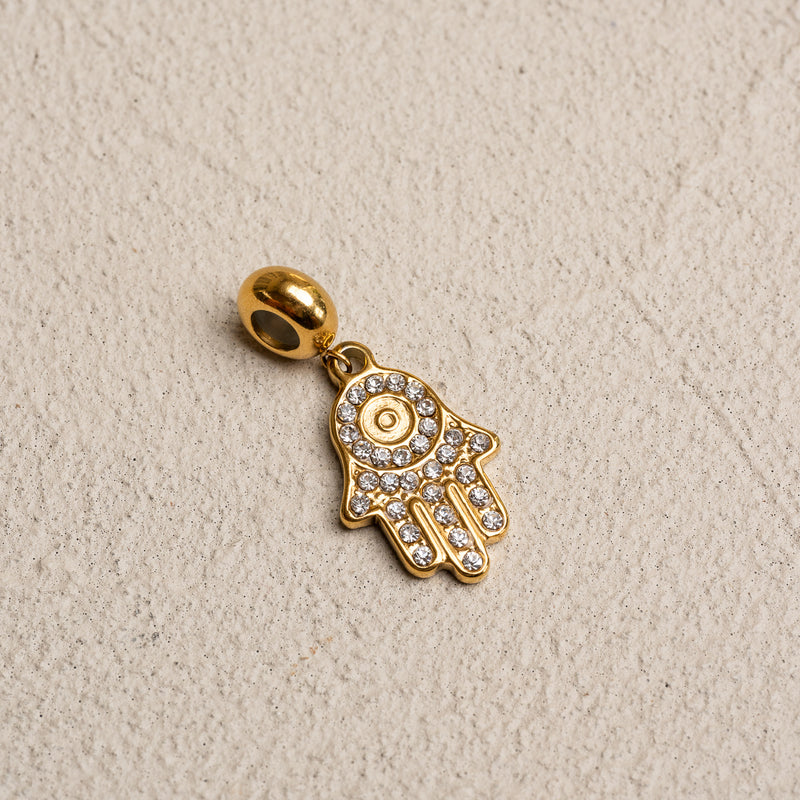 Hamsa Hand Stone Charm - Gold