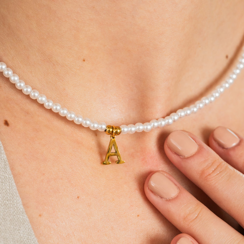 Pearl Initial Necklace - Gold