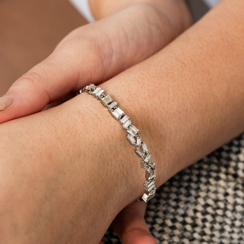 Stone CZ Baguette Cut Bangle - Silver