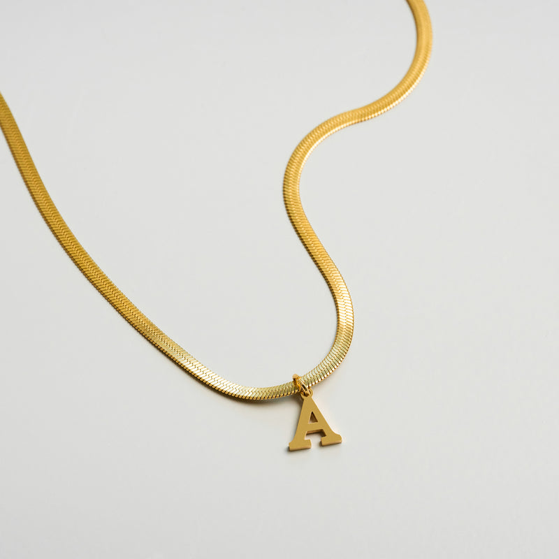 Snake Chain Initial Necklace - Gold