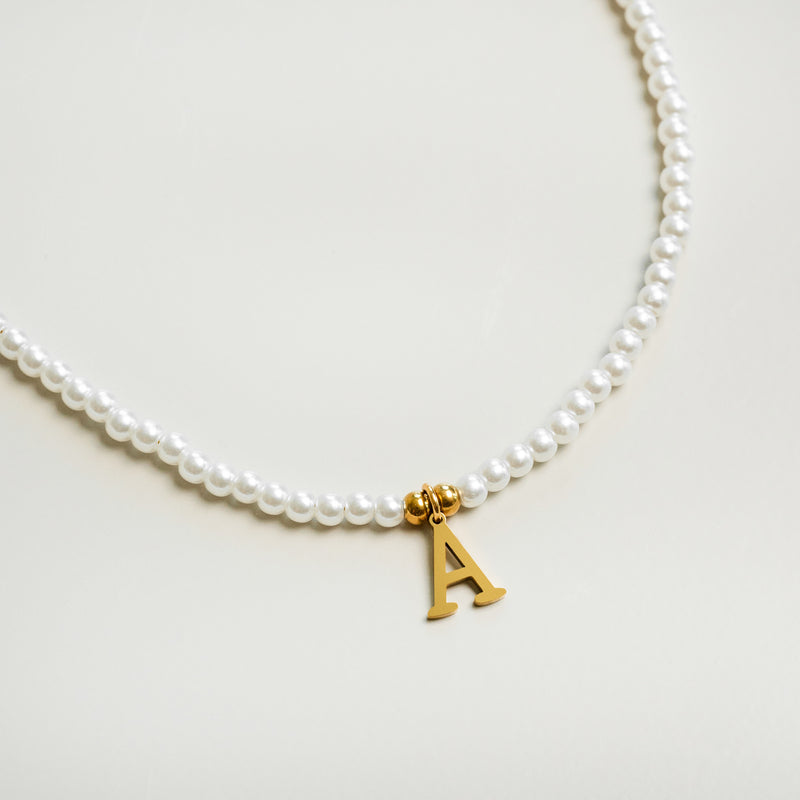 Pearl Initial Necklace - Gold