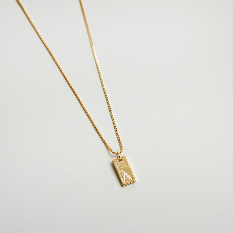 Tablet Engraved Initial Necklace - Gold