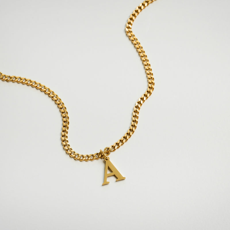 Curb Chain Initial Necklace - Gold