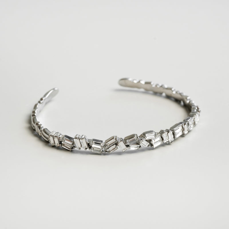 Stone CZ Baguette Cut Bangle - Silver