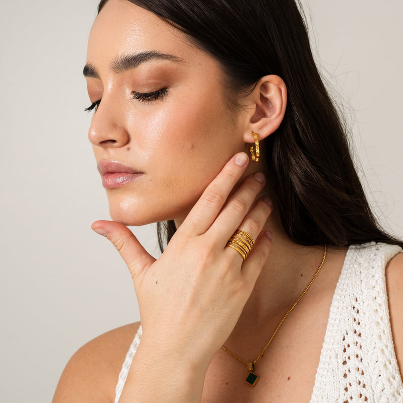 Asymmetrical Textured Hoop Earrings - Gold