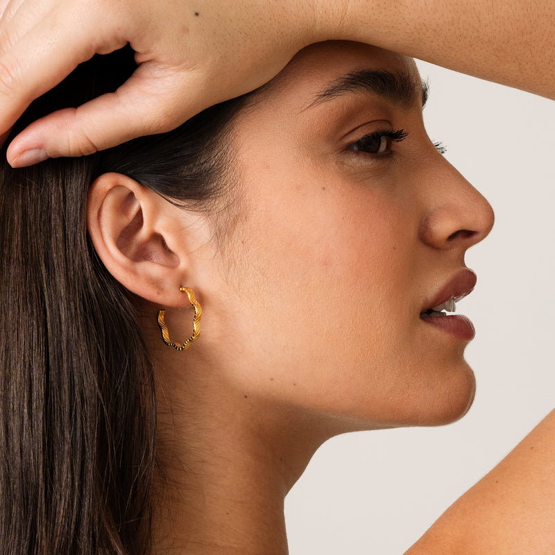 Asymmetrical Textured Hoop Earrings - Gold