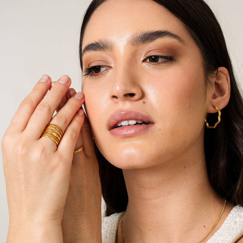 Asymmetrical Textured Hoop Earrings - Gold