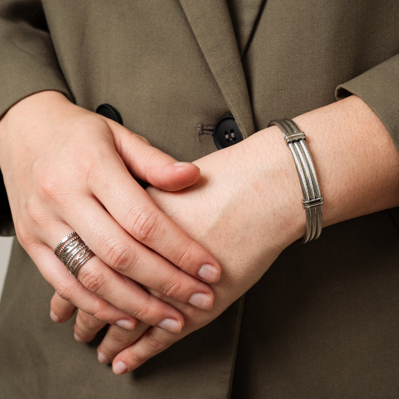 Wire Stack Bangle Bracelet - Silver