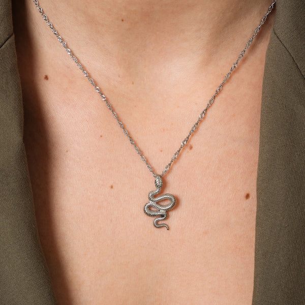 Snake Pendant Necklace - Silver