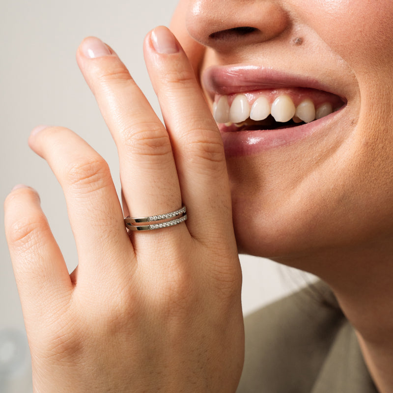 Double Layer Stone Ring - Silver