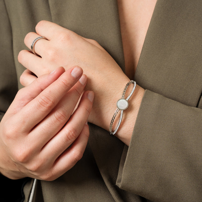 Venus Stone Bangle Bracelet - Silver