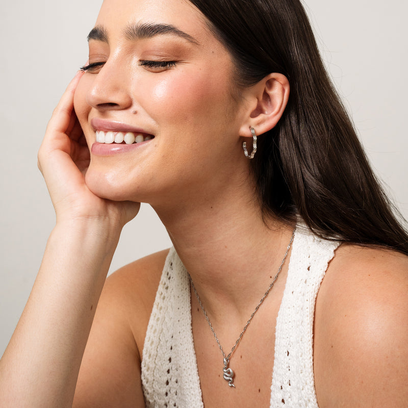 Asymmetrical Textured Hoop Earrings - Silver