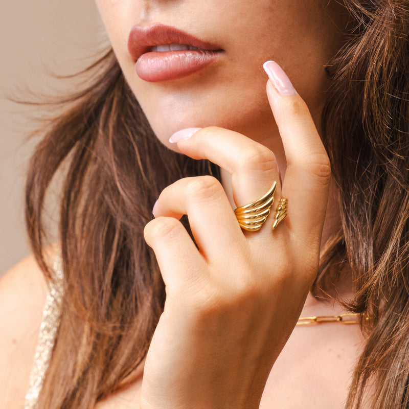Celestial Wing Adjustable Wrap Ring - Gold