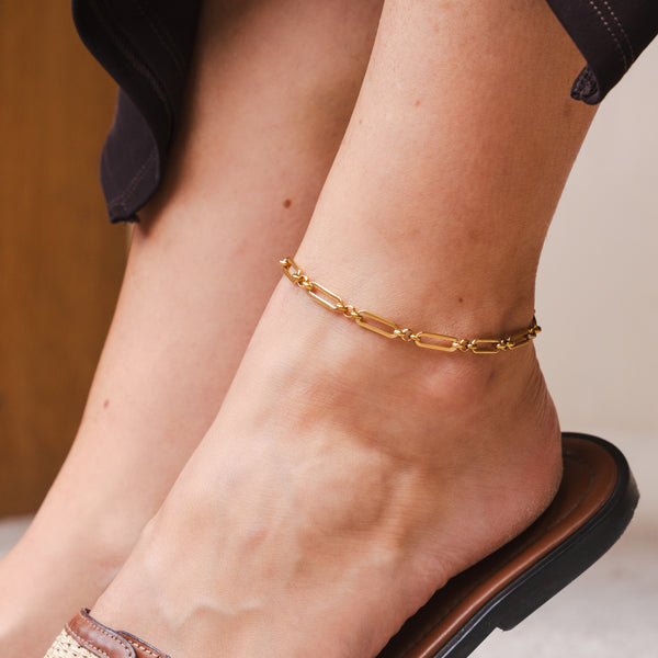Stone Clip Chain Anklet - Gold