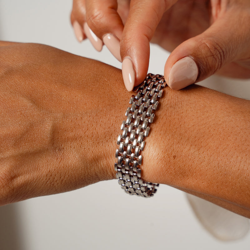 Mesh Lock Clasp Bracelet - Silver