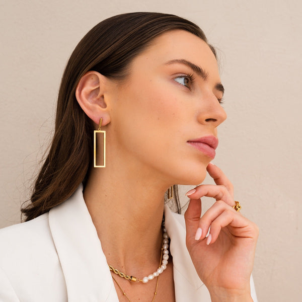 Minimal Rectangle Earrings - Gold
