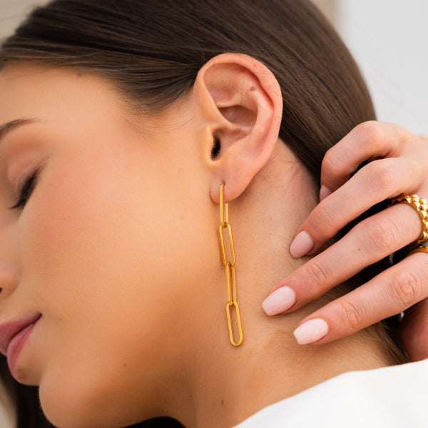 Clip Chain Dangle Earrings - Gold