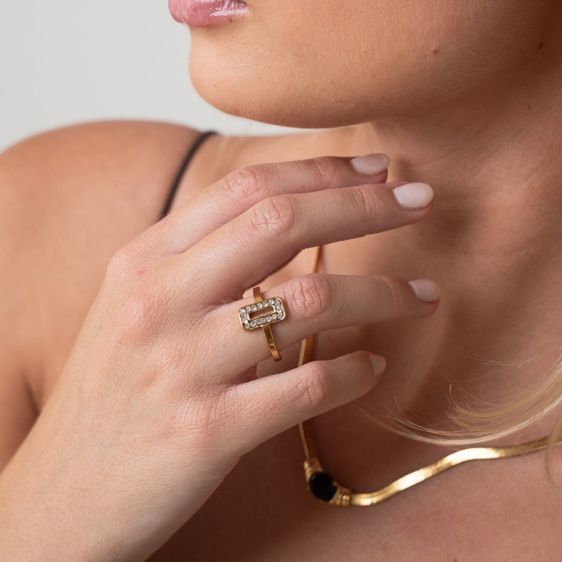 Rectangle Stone Pendant Ring - Gold