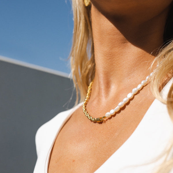Pearl Rope Chain Necklace - Gold
