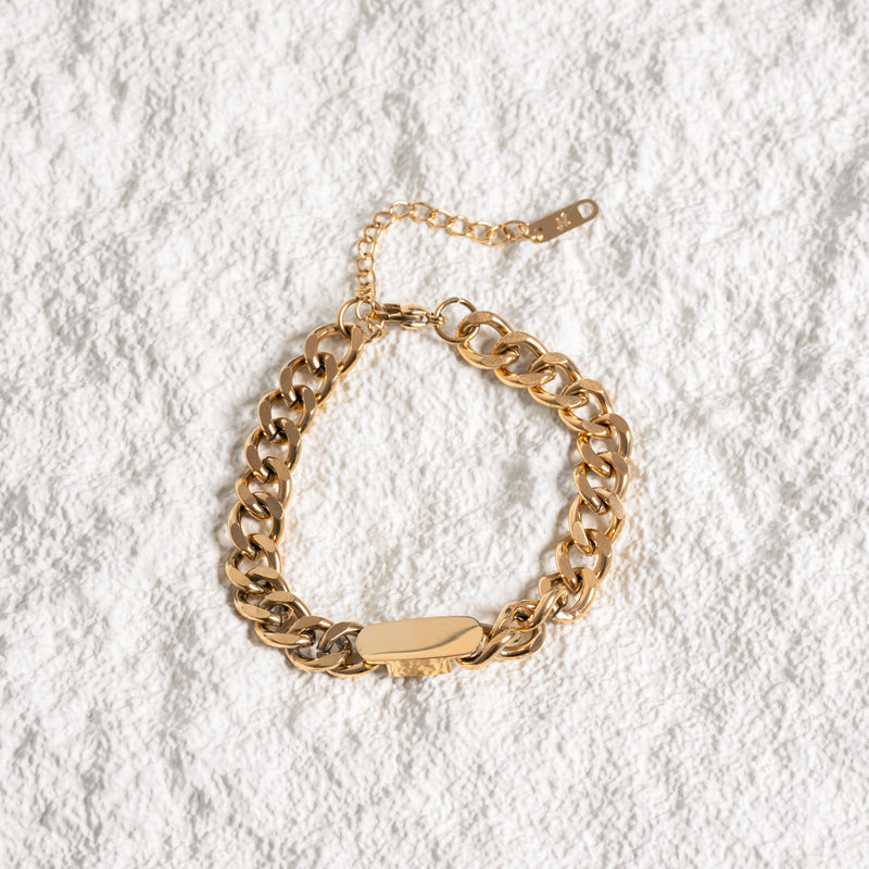 Rectangle Curb Chain Bracelet - 14K Gold Plated