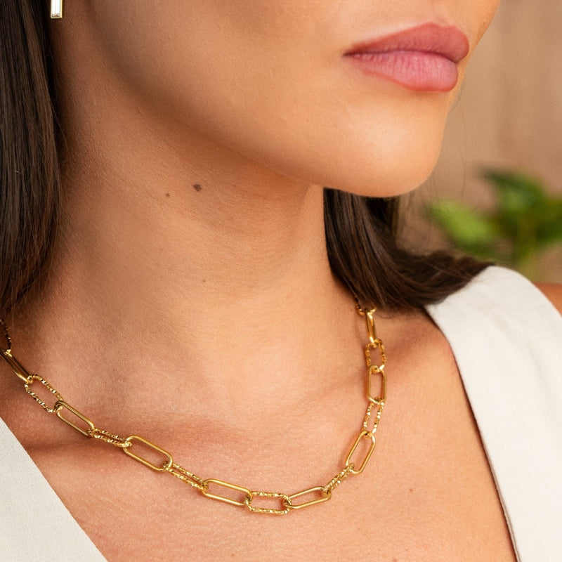Rigid Link Chain Necklace - Gold