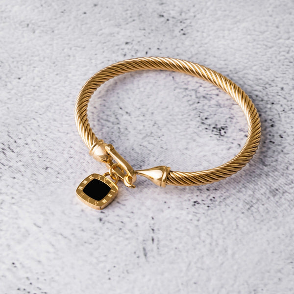 Square Onyx Pendant Bracelet - Gold