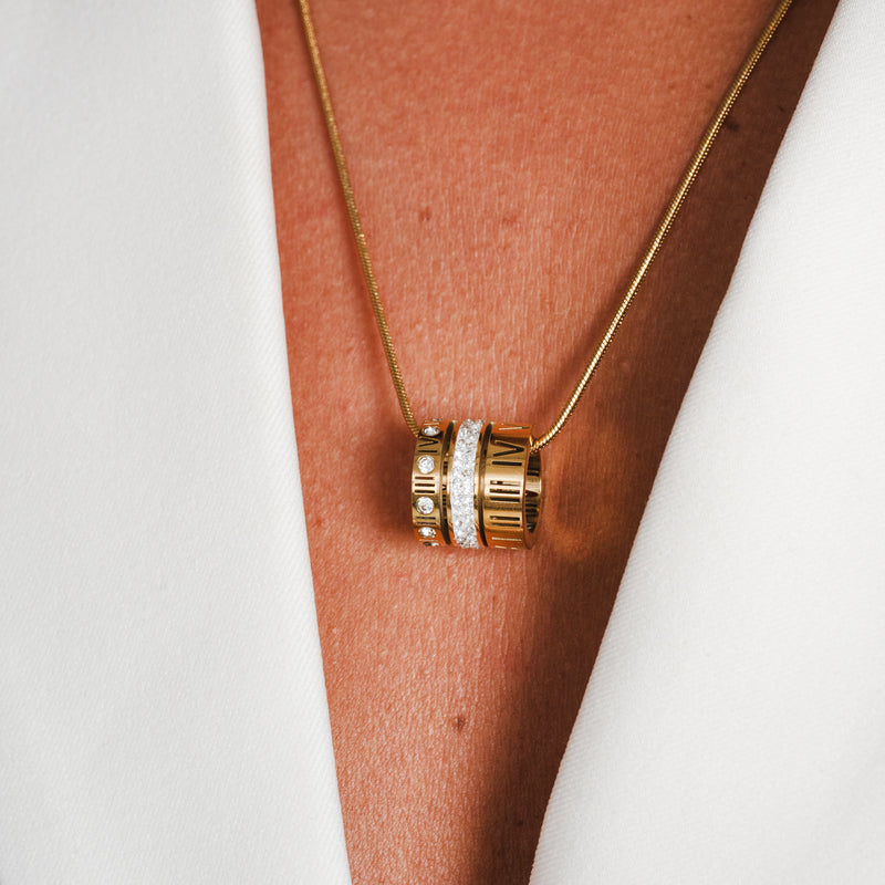 Triple Stack Ring Necklace - Gold