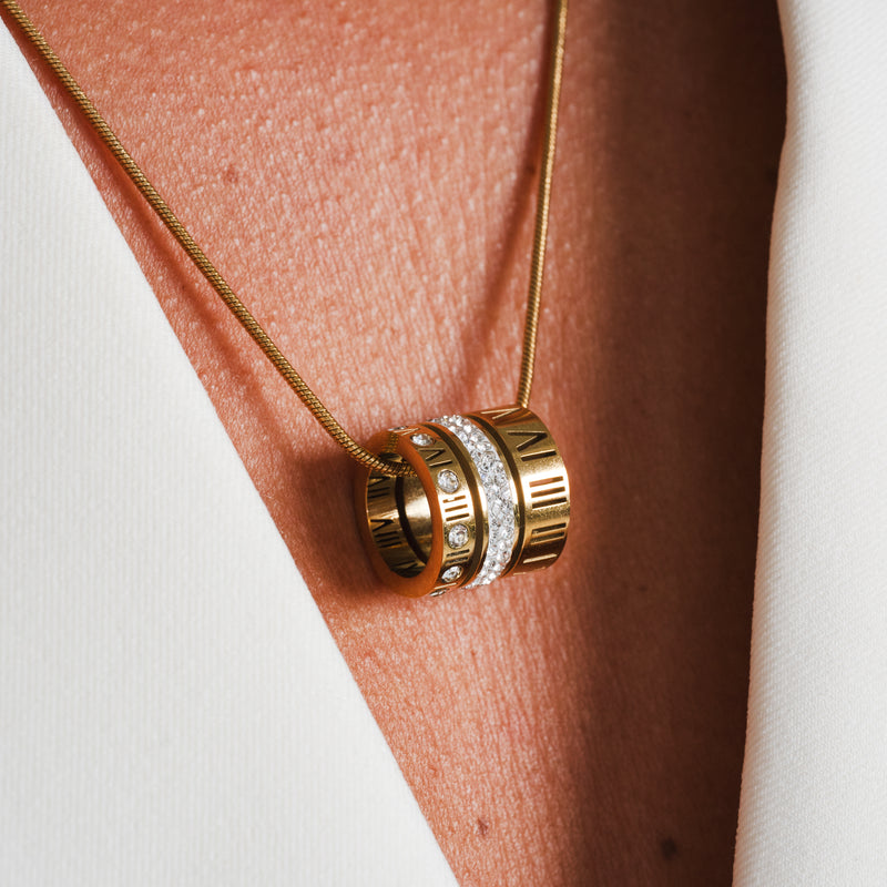 Triple Stack Ring Necklace - Gold