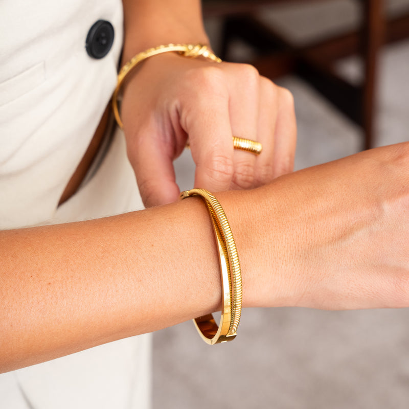 Double Layer Chunky Bangle Gold