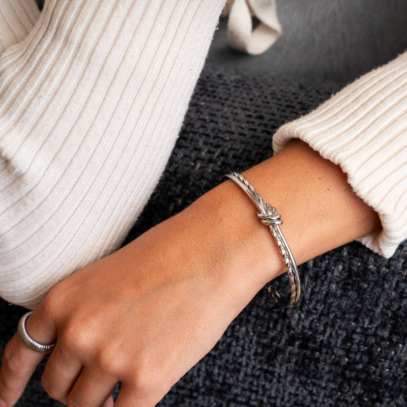 Twisted Knot Textured Bangle - Silver
