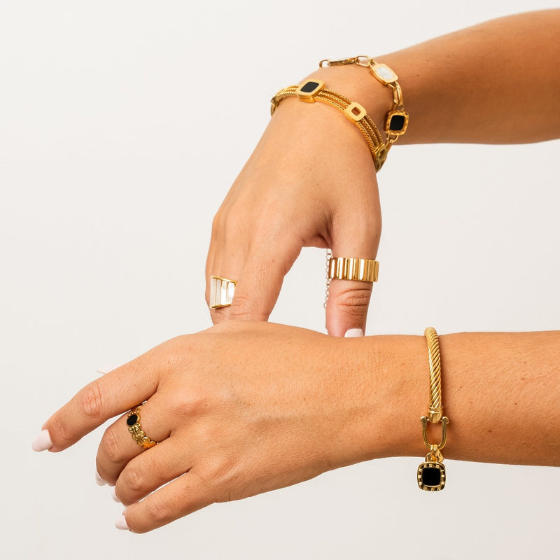 Onyx 3 Piece Bracelet Set - Gold