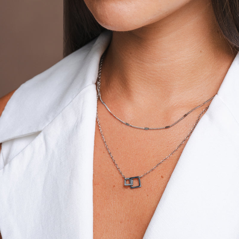 Square Link Pendant Necklace - Silver