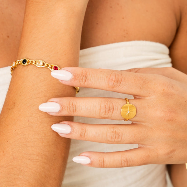 Nautical Star Adjustable Rope Ring - Gold