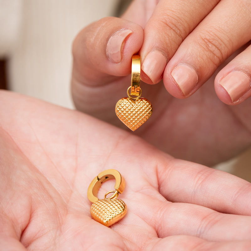 Heart Pendant Huggie Earrings - Gold