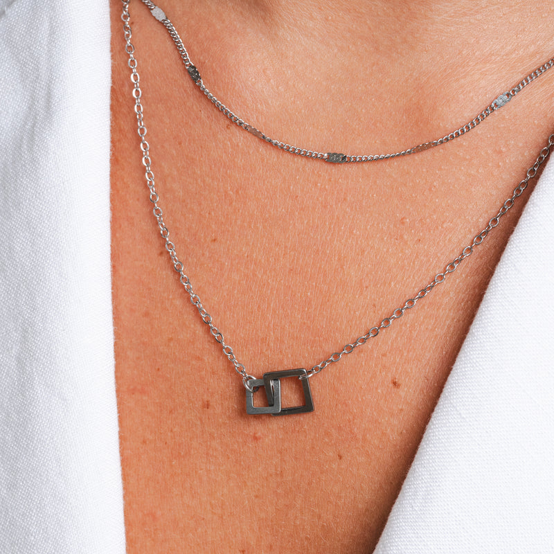 Square Link Pendant Necklace - Silver